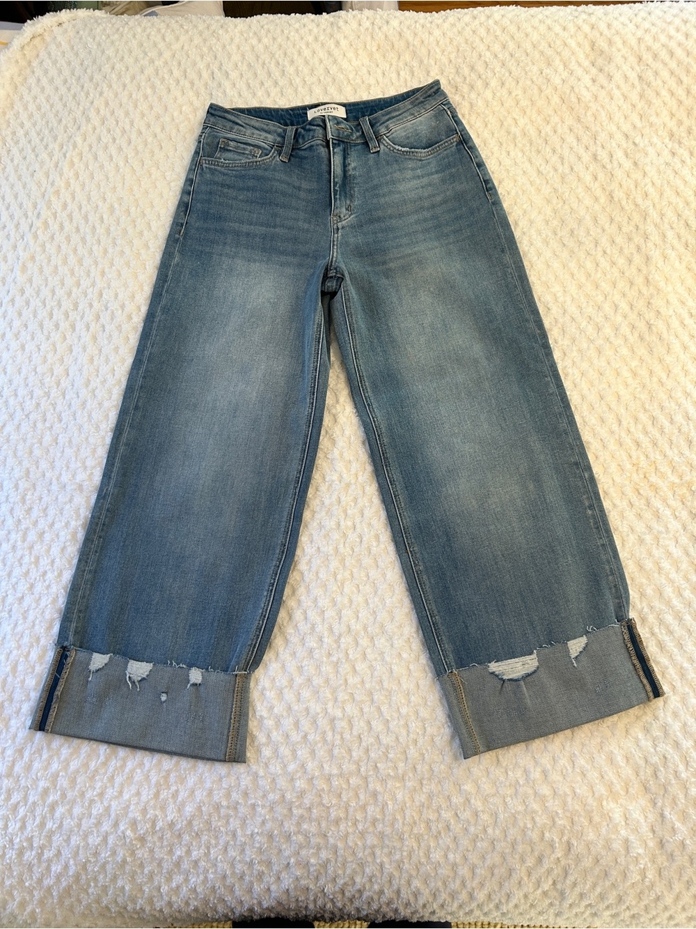 Lovervet Wide-Leg Cropped Jeans with rolled cuffs, distressed, Size 28